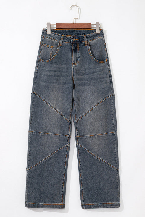 High Rise Exposed Seam Wide Leg Denim Jeans